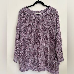 LOFT Lavender Multi-Blend Open Knit Crew Sweater